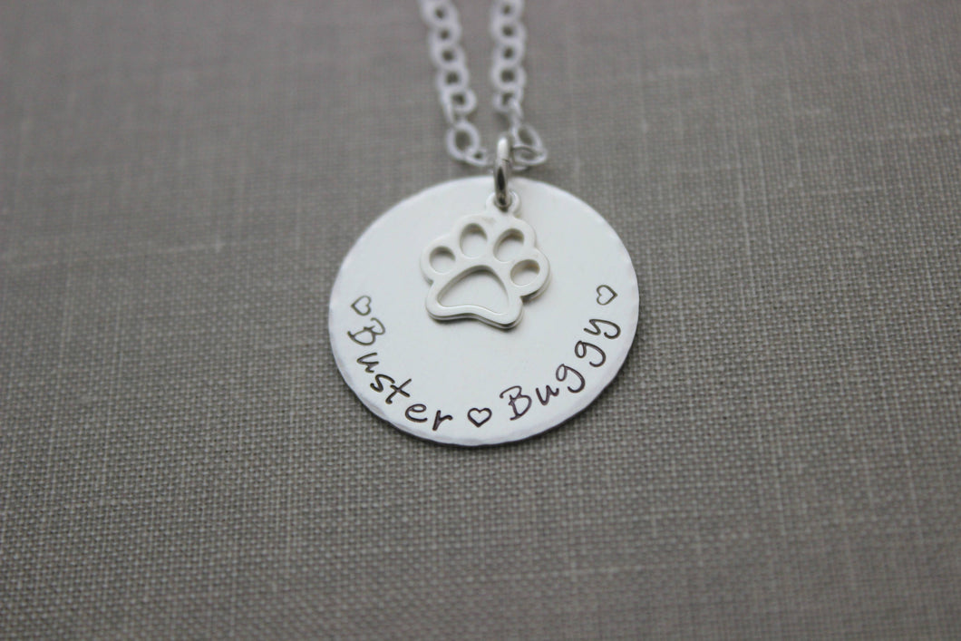 Pet Mom Necklace - Sterling Silver - Personalized with Names of Dogs - Personalized Disk - Animal lover jewelry - memorial gift idea