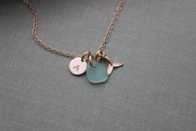 Load image into Gallery viewer, Rose Gold vermeil whale tail necklace - Genuine Sea Glass and Initial Charm necklace - Wedding Bridesmaid Gift, Personalize Pink Gold Filled
