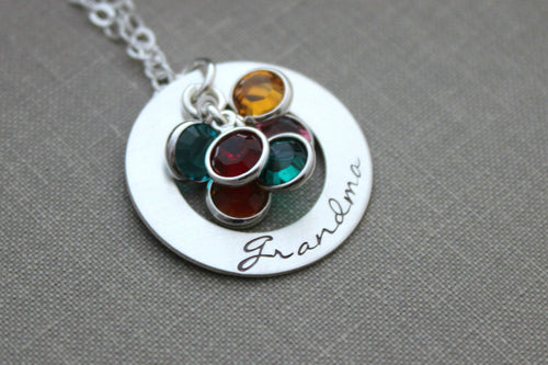 Sterling Silver personalized Necklace - Hand Stamped - Swarovski Crystal Birthstones - Customized with any name