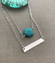 Load image into Gallery viewer, Layered necklaces - Genuine Turquoise gemstone and skinny horizontal bar - Layering Jewelry - Sterling silver, gold filled or rose gold fill
