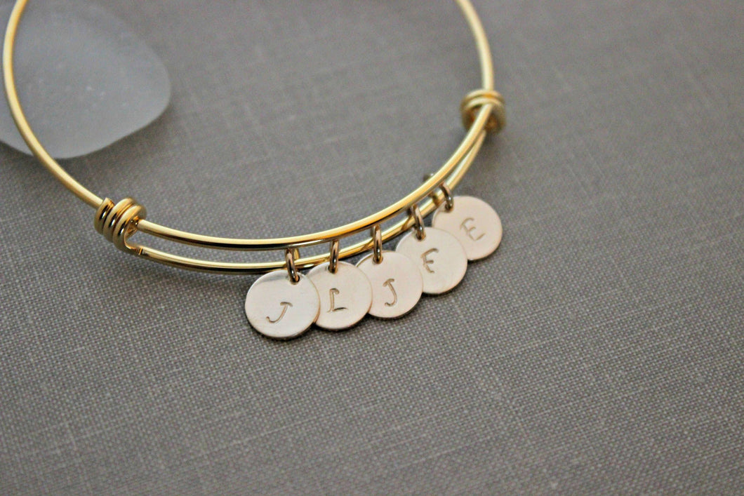 14k gold filled initials on gold plated stainless steel bracelet - Multiple initials - gift for mom Mother's Day  - Kids monograms - simple