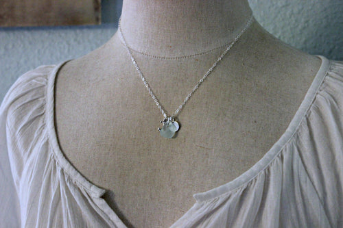 Genuine Sea Glass Jewelry, Sterling Silver Personalized Charm Necklace with Anchor, Seafoam Seaglass and Mini Initial Charm Beach Jewelry