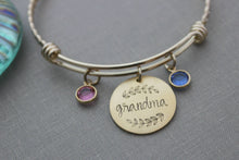 Load image into Gallery viewer, Grandma silver or Gold plated stainless steel twisted braid bracelet, Hand stamped Name disc Swarovski crystal birthstones Christmas Gift
