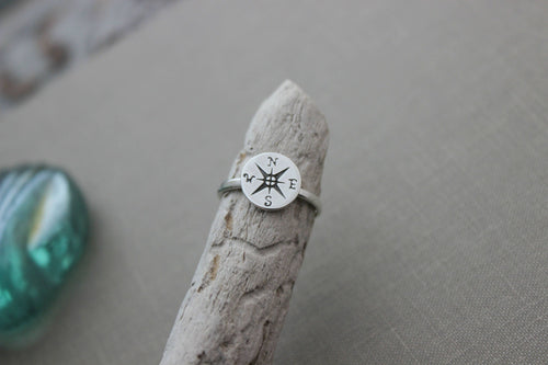 Sterling silver compass ring - simple beach jewelry - nautical ring - Size 5-10 - Gift for her - Beach Lover, wanderer, traveler jewelry