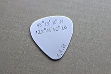 Load image into Gallery viewer, Custom Coordinates guitar pick - Stainless steel - gift for him - Special location, Latitude Longitude, GPS coordinates - Personalized date
