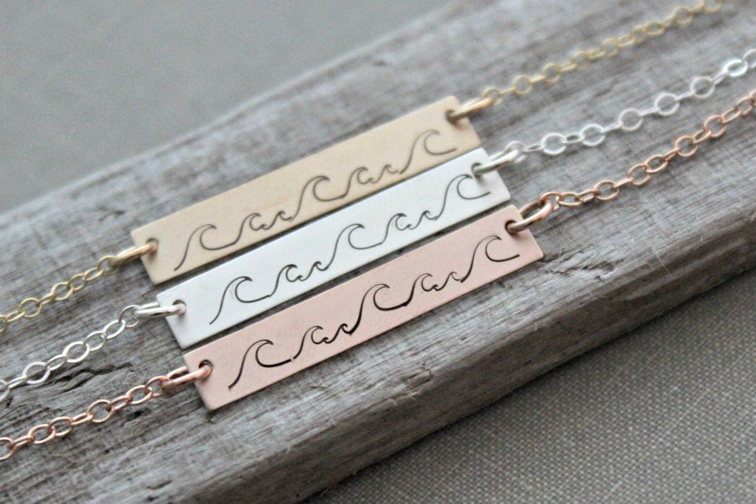 Wave Necklace - sterling silver rose gold fill skinny bar - sideways horizontal bar necklace - Beach Jewelry - Ocean necklace - gift for her
