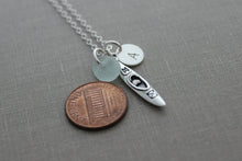 Load image into Gallery viewer, Kayak Charm necklace - Genuine Sea Glass - sterling silver - Personalized Initial Disc - Paddler, Water sports Hawaii Outdoors  gift for her
