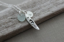 Load image into Gallery viewer, Kayak Charm necklace - Genuine Sea Glass - sterling silver - Personalized Initial Disc - Paddler, Water sports Hawaii Outdoors  gift for her
