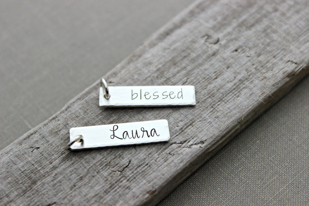 Add a Sterling Silver name bar Charm to Any sterling Charm Necklace in My Shop