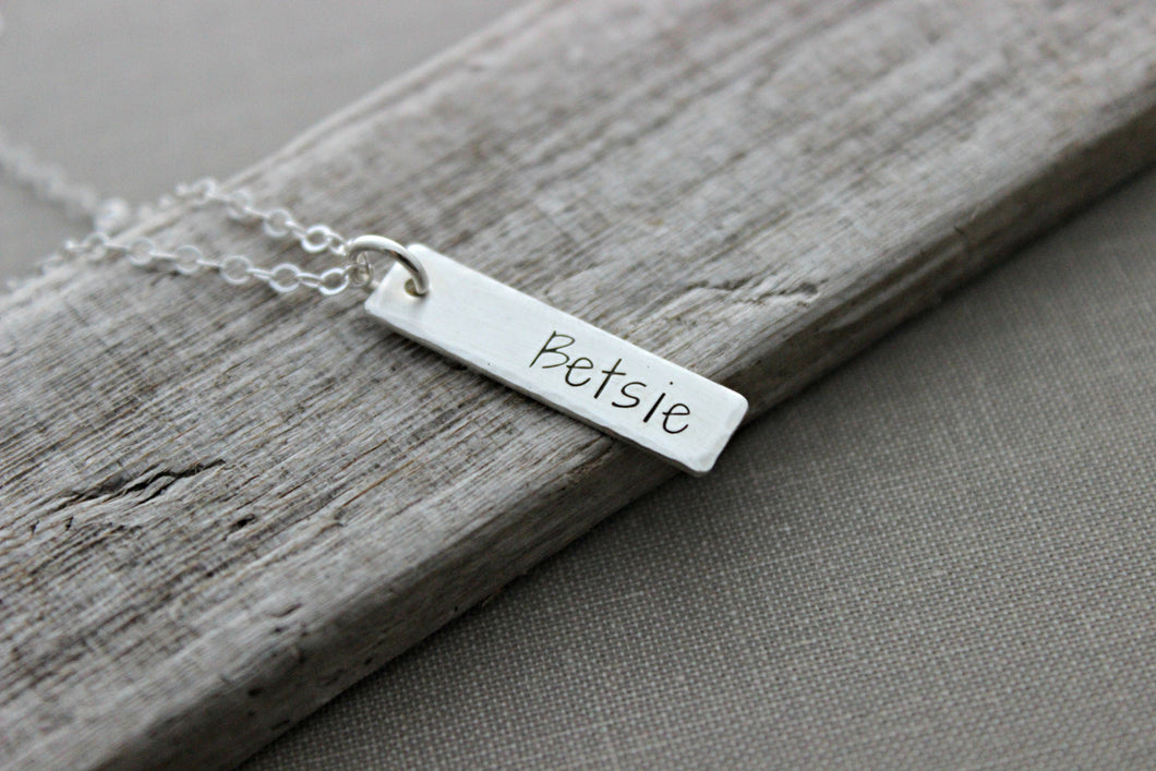 Personalized Name Bar Necklace - Sterling silver Skinny Rectangle bar Charm - Personalized -  Nameplate - custom name necklace