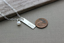 Load image into Gallery viewer, Sterling Silver Skinny Name Bar Necklace - Freshwater pearl - Personalized Nameplate  - Multiple bar option - gift for mom
