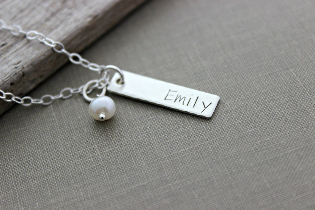 Sterling Silver Skinny Name Bar Necklace - Freshwater pearl - Personalized Nameplate  - Multiple bar option - gift for mom