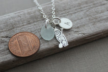 Load image into Gallery viewer, SUP Stand up paddle board Charm necklace - Genuine Sea Glass - sterling silver - Personalized Initial Disc - Paddler Water sports jewelry
