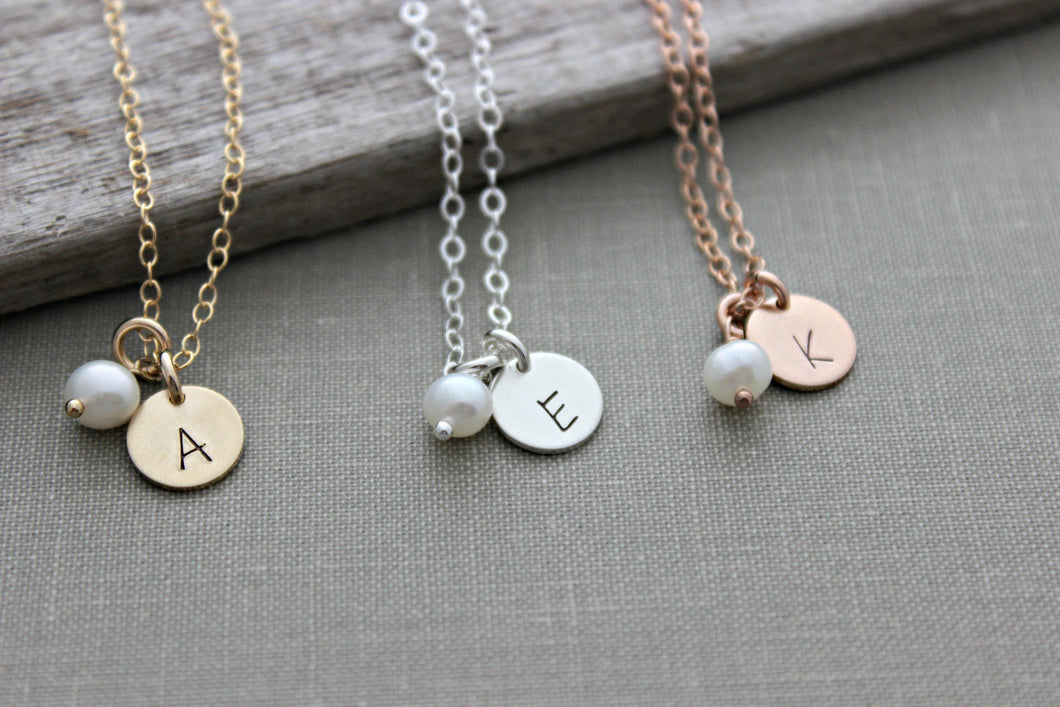 Mini Initial pearl necklace - Sterling Silver, rose gold fill or gold filled Personalized Monogram Necklace - gift for friend Simple Modern