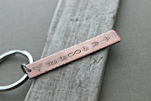 Load image into Gallery viewer, Love you to infinity and beyond keychain - Copper or silver aluminum - Hand Stamped Key chain - Gift idea for him -  Antiqued rustic style
