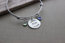 Load image into Gallery viewer, Grandma silver or Gold plated stainless steel twisted braid bracelet, Hand stamped Name disc Swarovski crystal birthstones Christmas Gift
