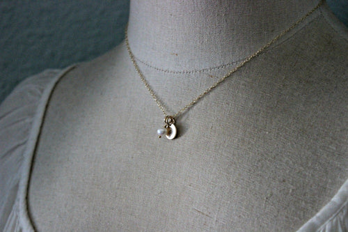 14k Gold filled initial necklace with white pearl - Monogram necklace - Simple Jewelry - Mini monogram charm - June birthday gift for her