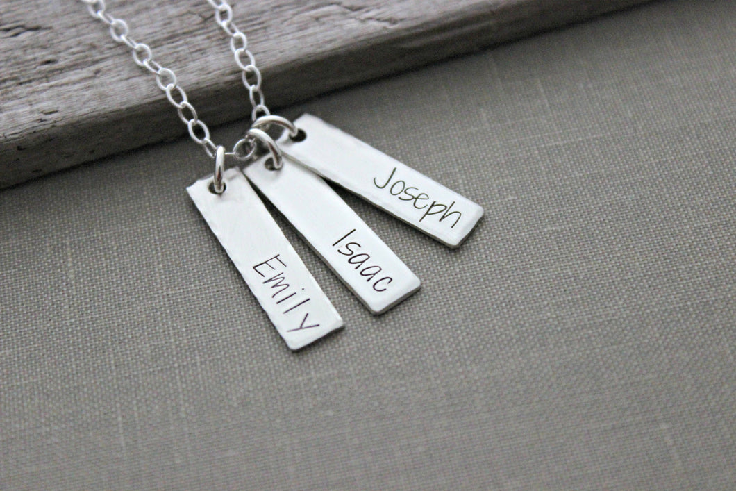 Sterling Silver Name necklace -  3 Bars Personalized Nameplates -hand Stamped - Gift for mom - vertical bar name necklace nameplate necklace