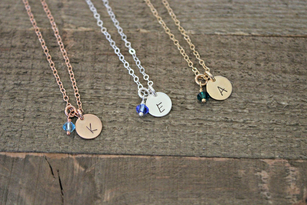 Birthstone Mini Initial necklace - Sterling Silver, rose gold fill or gold filled Personalized Monogram Necklace - Swarovski - Simple Modern