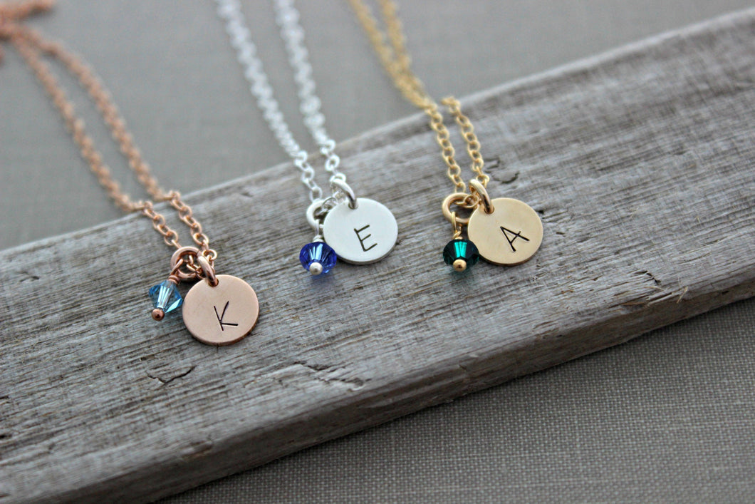 Birthstone Mini Initial necklace - Sterling Silver, rose gold fill or gold filled Personalized Monogram Necklace - Swarovski - Simple Modern