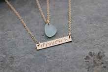 Load image into Gallery viewer, Genuine Sea glass drop necklace Set with GPS Coordinate Bar necklace - Choice of metal 14k gold fill, sterling silver or rose gold filled
