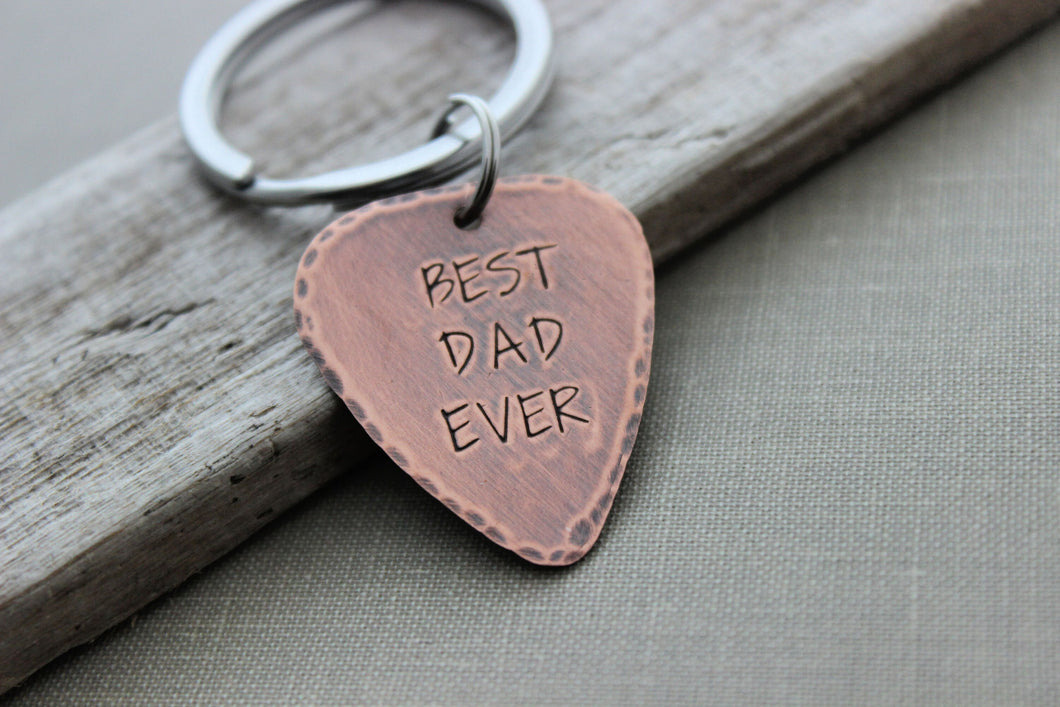 Best dad ever guitar pick keychain - Rustic Copper - Valentine's Day gift for dad from child - gift for him - Just because gift