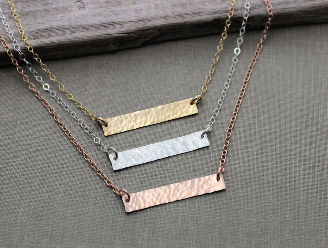 Hammered bar necklace - 14k gold filled, sterling silver or Rose gold filled - minimalist necklace gift for friend