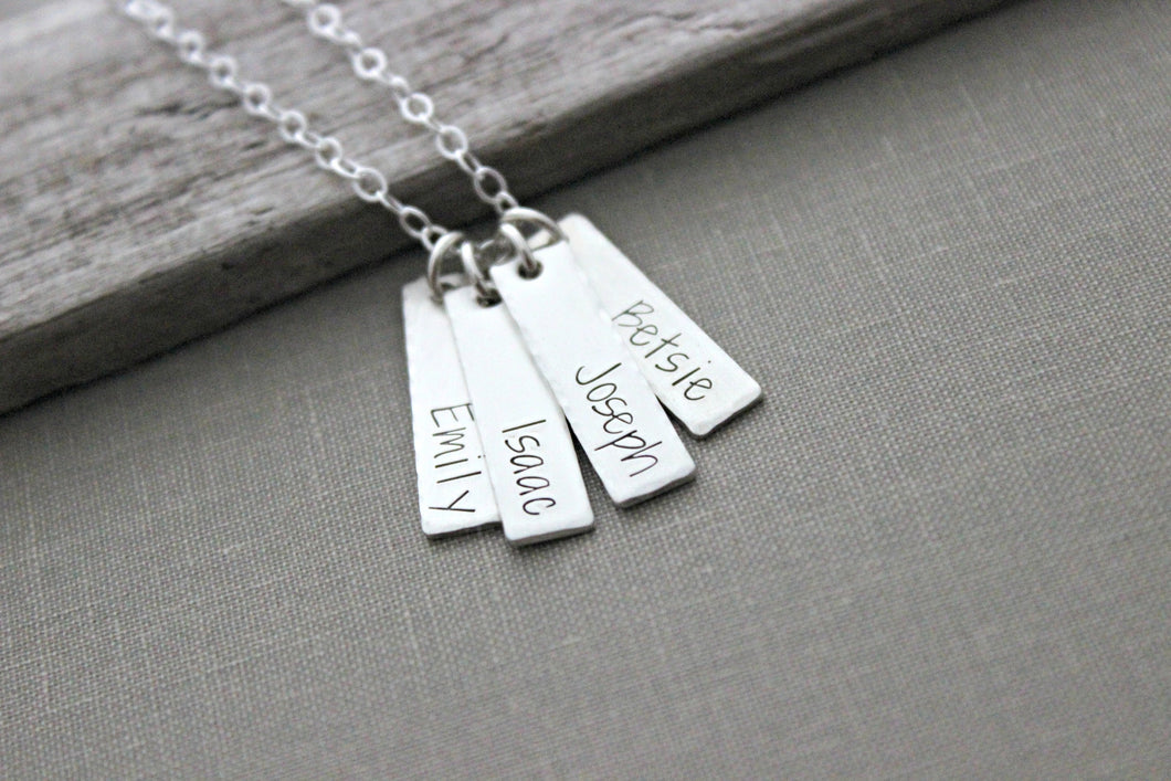 Sterling Silver Name Necklace  - Four 4 Rectangle Bar Charms -  personalized nameplate necklace - gift for mom