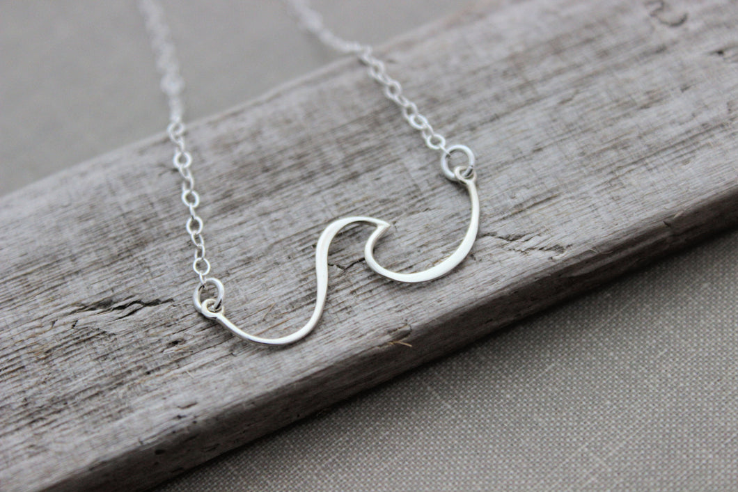 Wave Necklace - sterling silver wire wave pendant - sideways horizontal  necklace - Beach Jewelry - Ocean necklace - gift for her