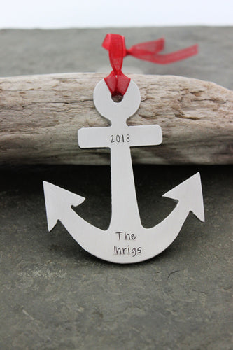 Nautical Anchor Ornament - Christmas Tree Ornament - Silver Aluminum - Military Navy Family personalized gift