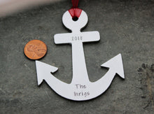 Load image into Gallery viewer, Nautical Anchor Ornament - Christmas Tree Ornament - Silver Aluminum - Military Navy Family personalized gift
