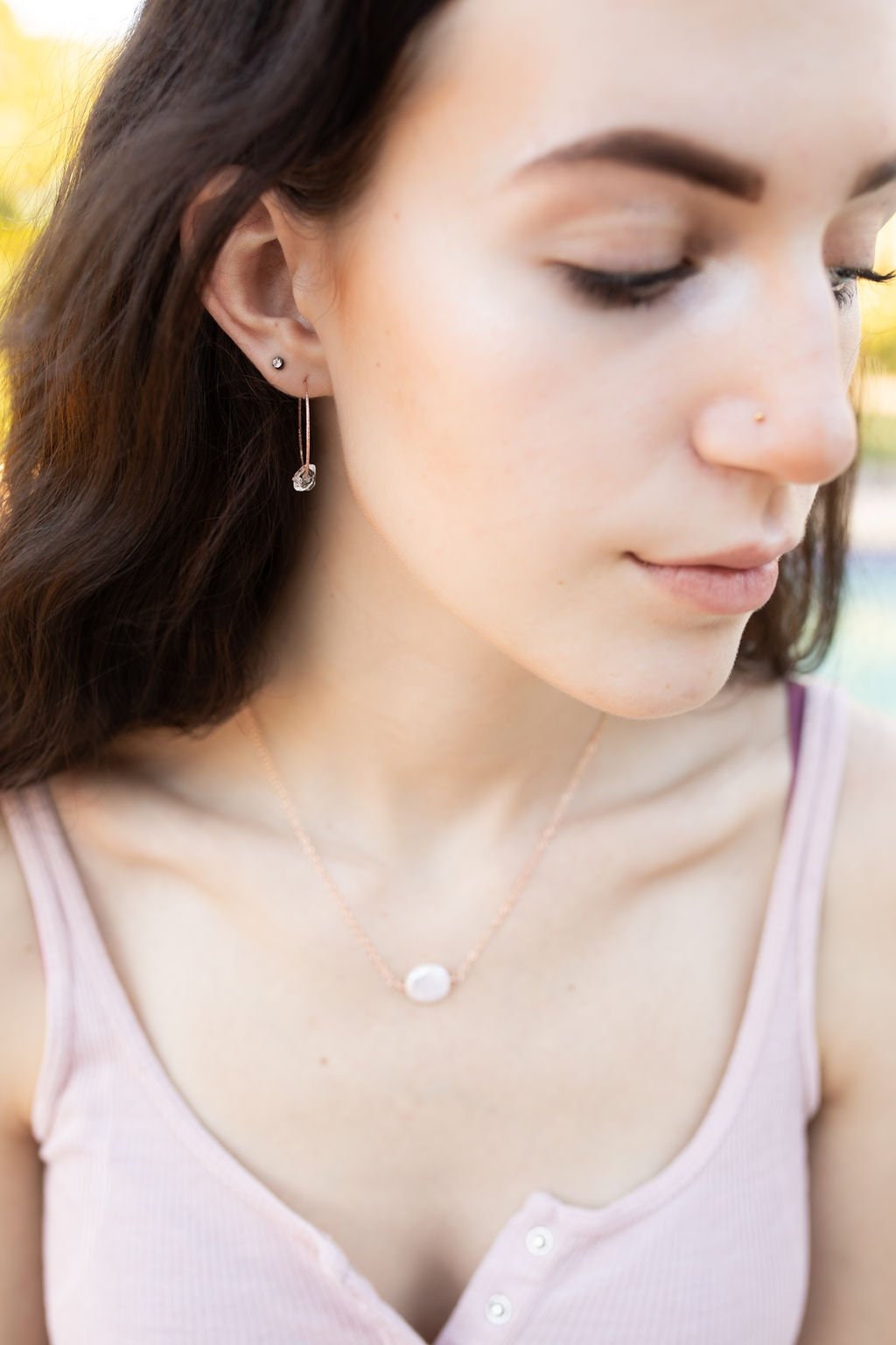 Coin pearl necklace - Gold fill - rose gold fill - sterling - sideways floating necklace - modern - Minimalist - Choice of color