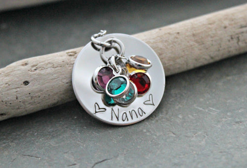 Personalized Grandma necklace, silver tone stainless steel, granny, nana, mom necklace with Swarovski crystal birthstones custom any name