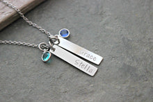 Load image into Gallery viewer, Stainless steel name necklace -  multiple Name Bars - Rectangle Charms - Personalized Nameplates - Swarovski crystal birthstone charms

