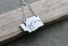 Load image into Gallery viewer, Pacific Northwest Washington State Necklace -Mountain and Trees - Silver Aluminum charm with Stainless steel chain - Outdoors

