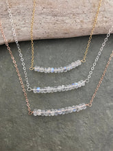 Load image into Gallery viewer, Glowing Rainbow Moonstone Layering necklace - 14k rose gold filled, sterling silver or 14k gold fill necklace -  gemstone bar necklace
