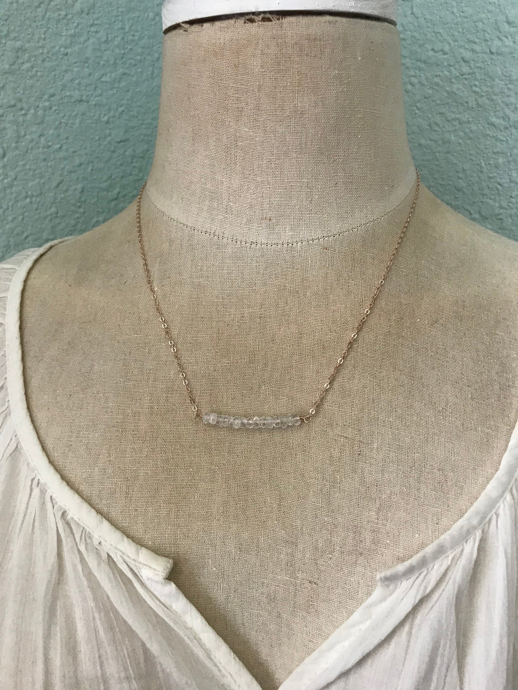 Glowing Rainbow Moonstone Layering necklace - 14k rose gold filled, sterling silver or 14k gold fill necklace -  gemstone bar necklace