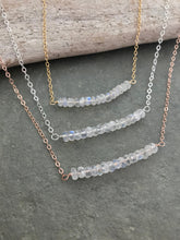 Load image into Gallery viewer, Glowing Rainbow Moonstone Layering necklace - 14k rose gold filled, sterling silver or 14k gold fill necklace -  gemstone bar necklace

