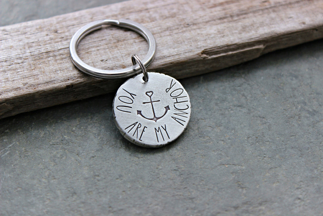 You are my anchor keychain -  Gift for Husband - silver thick pewter coin - Romantic gift - Gift for Boyfriend - Nautical keyring