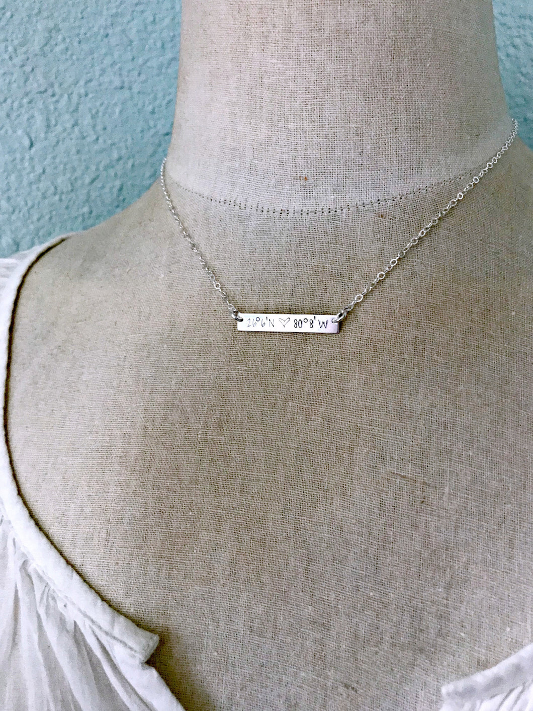 Coordinates necklace - Skinny Bar  - 925 sterling silver chain and bar - sideways bar necklace - GPS necklace - Special place Lat and Long