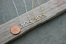 Load image into Gallery viewer, Mountain Silhouette Necklace - Choice of Sterling Silver or Bronze and 14k Gold filled - Mountain Outline Scene - Pacific Northwest Necklace
