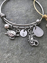 Load image into Gallery viewer, Personalized Beach Bracelet gold or silver stainless steel - sea glass, pearl, initial, mermaid charm, sea turtle &amp; starfish - gift for her
