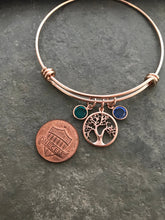 Load image into Gallery viewer, Rose Gold Family Tree bracelet, gold plated stainless steel bangle bracelet with Swarovski crystal birthstones, Christmas gift  for mom
