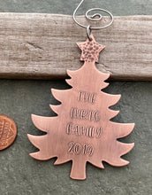 Load image into Gallery viewer, Customized Family Ornament - Personalized Christmas Tree Ornament - Rustic Copper - Metal Winter Decor - Housewarming Gift
