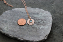 Load image into Gallery viewer, Personalized Name Charm Necklace 14k Rose Gold filled Disc with Name and Swarovski Crystal Birthstone - Christmas gift for her
