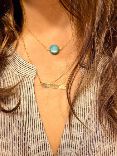 Layered necklaces - Genuine Turquoise gemstone and skinny horizontal bar - Layering Jewelry - Sterling silver, gold filled or rose gold fill