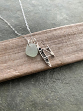 Load image into Gallery viewer, Sterling Silver Canoe Charm Necklace with Sea Glass Seafoam, White or Green Personalize Outrigger, Paddler, Watersports, Hawaii Outdoors
