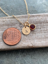 Load image into Gallery viewer, Initial Jewelry 14k Gold Filled Personalized Initial Necklace, Simple Monogram, Single Charm Rustic with Birthstone, Gift for Birthday
