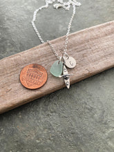 Load image into Gallery viewer, Sterling Silver Kayak Charm Necklace - Genuine Sea Glass - Personalized Initial Disc - Paddler, Watersports, Hawaii Outdoors - gift for her
