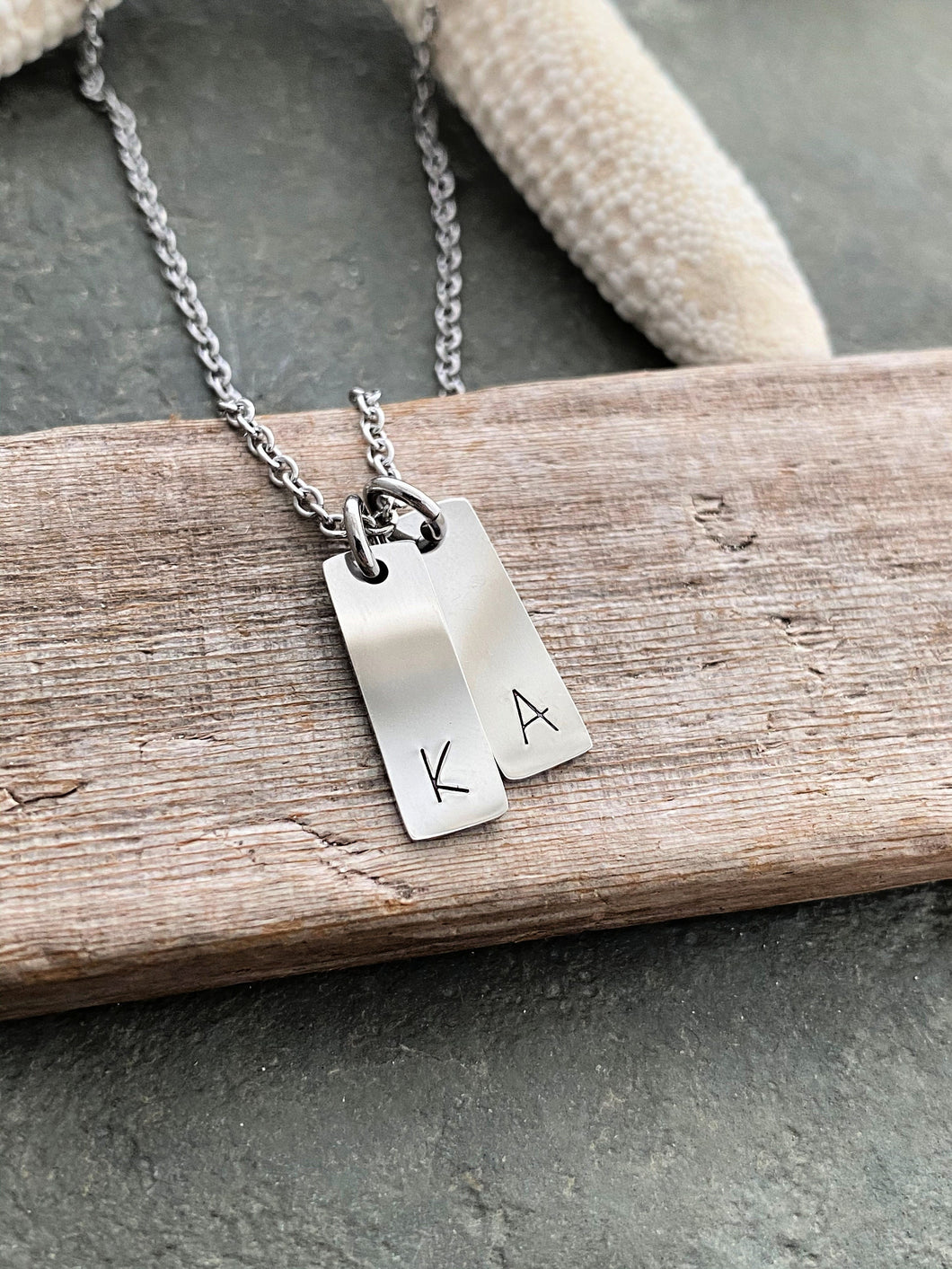 Personalized  Mini Initial Bar Jewelry, Stainless Steel Multiple Mini Initial Necklace - Tiny Bar necklace -  customized gift for her